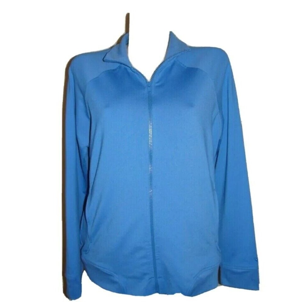 Old Navy Womens Size XL Blue Full Zip Track Jacket Silver Metallic Graphic Back
